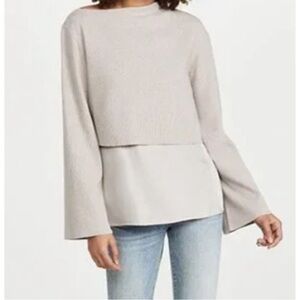 Theory Oatmeal Layer Cropped Long Sleeve Top